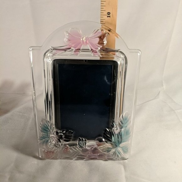 Vintage Mikasa Style Glass Picture Frame Bow Strawberries Flower Clear 11" 4x6" - Picture 7 of 8